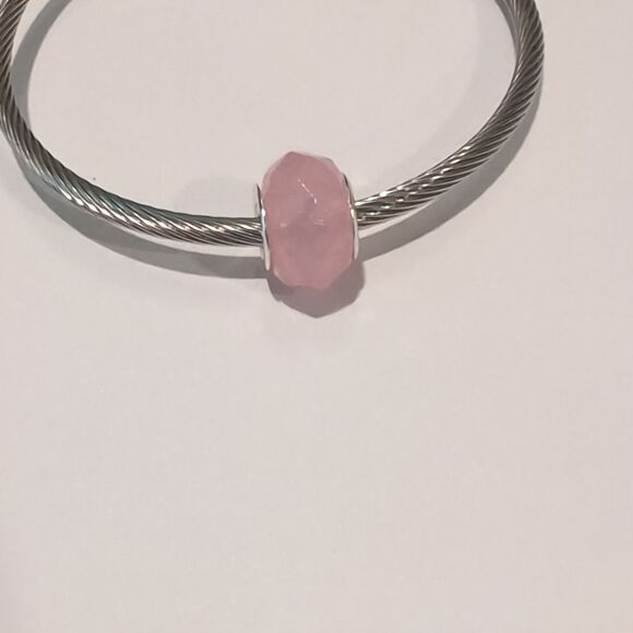Silver Frosted Pink Charm for‎ Pandora Style - Picture 1 of 4